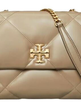 Tory Burch Kira Diamond Quilted Convertible Shoulder Bag with Gold Chain TAUPE